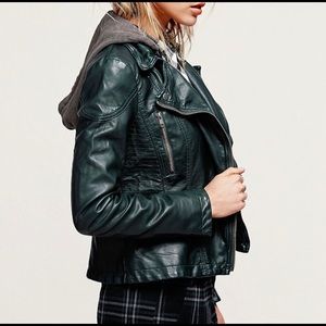 Free People-Vegan Hooded Moto Jacket